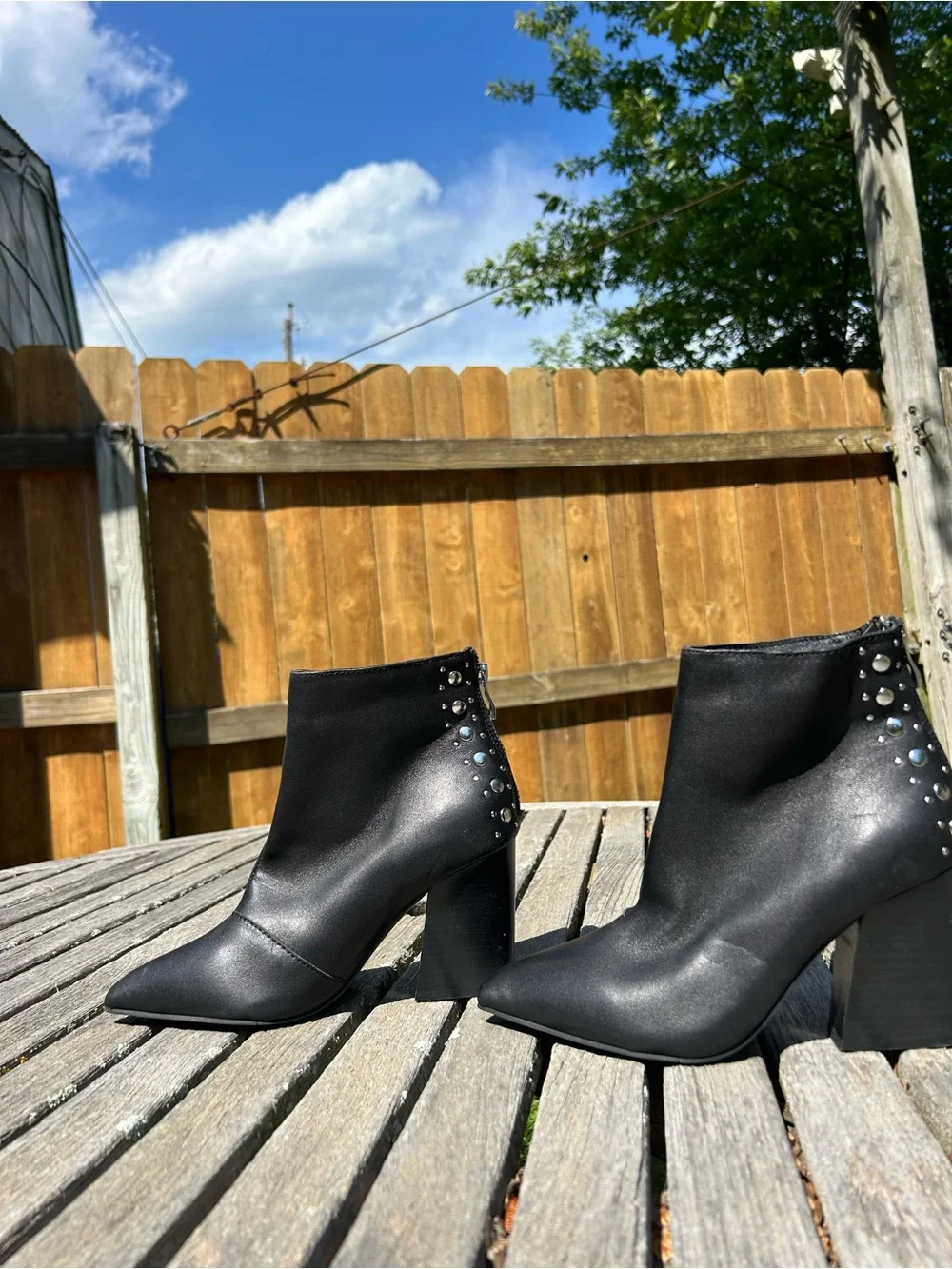 Black studded leather Golo heeled booties size 6.5 punk chic alternative summer